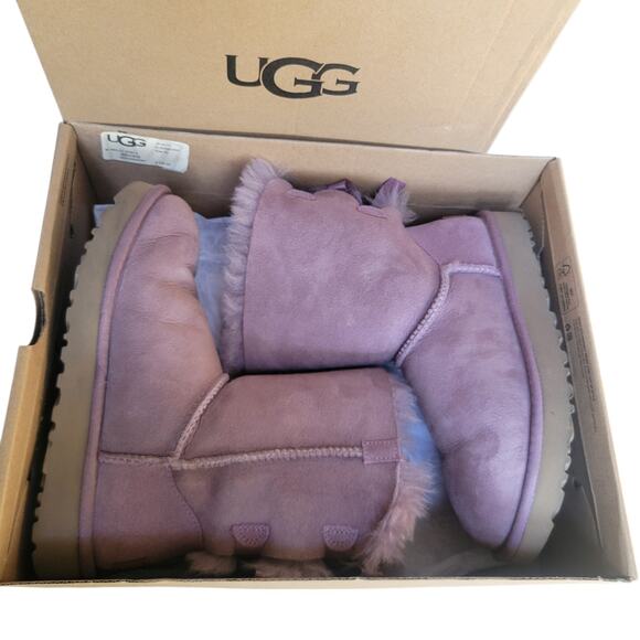 UGG Women’s Size 5 Mini Bailey Bow II Elderberry Comfort Boots Sheep Skin - Picture 9 of 14
